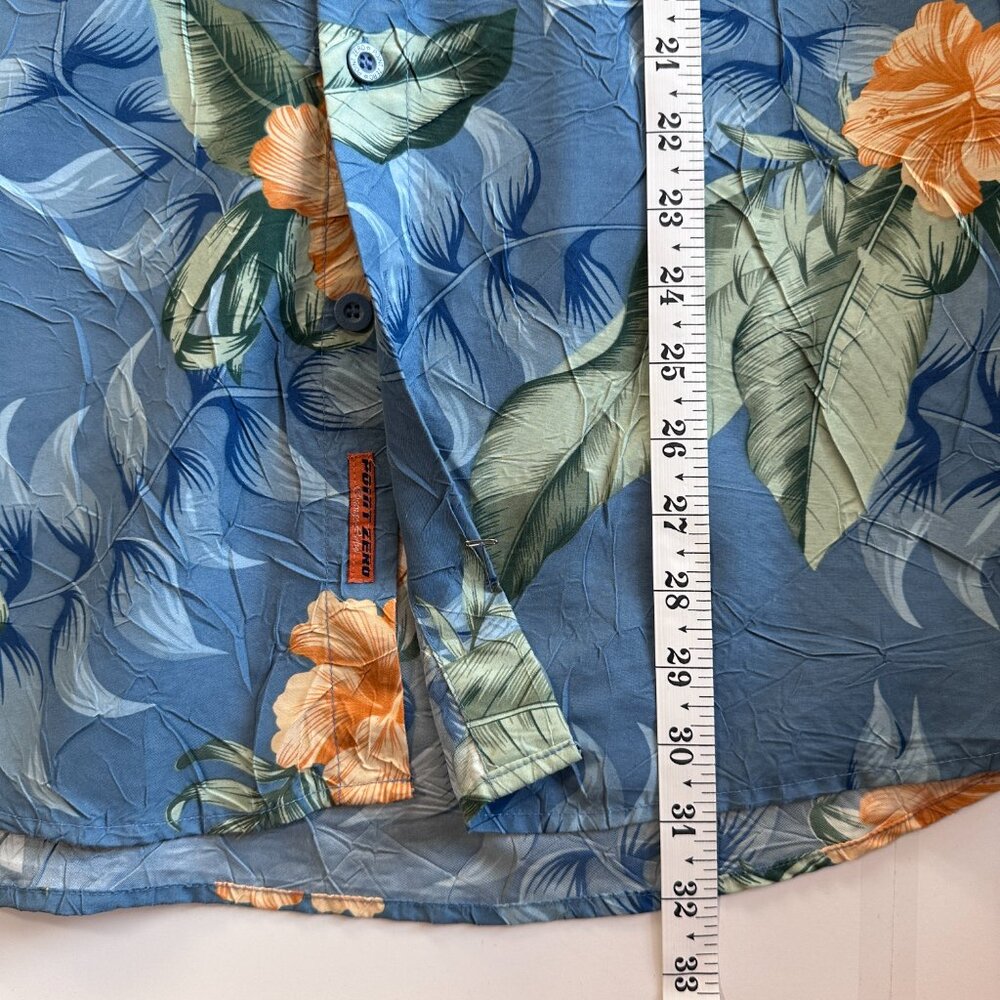 Vintage 90s-Y2K Point Zero Orange Label Hawaiian Shirt XL Blue Floral Hibiscus - Picture 6 of 7